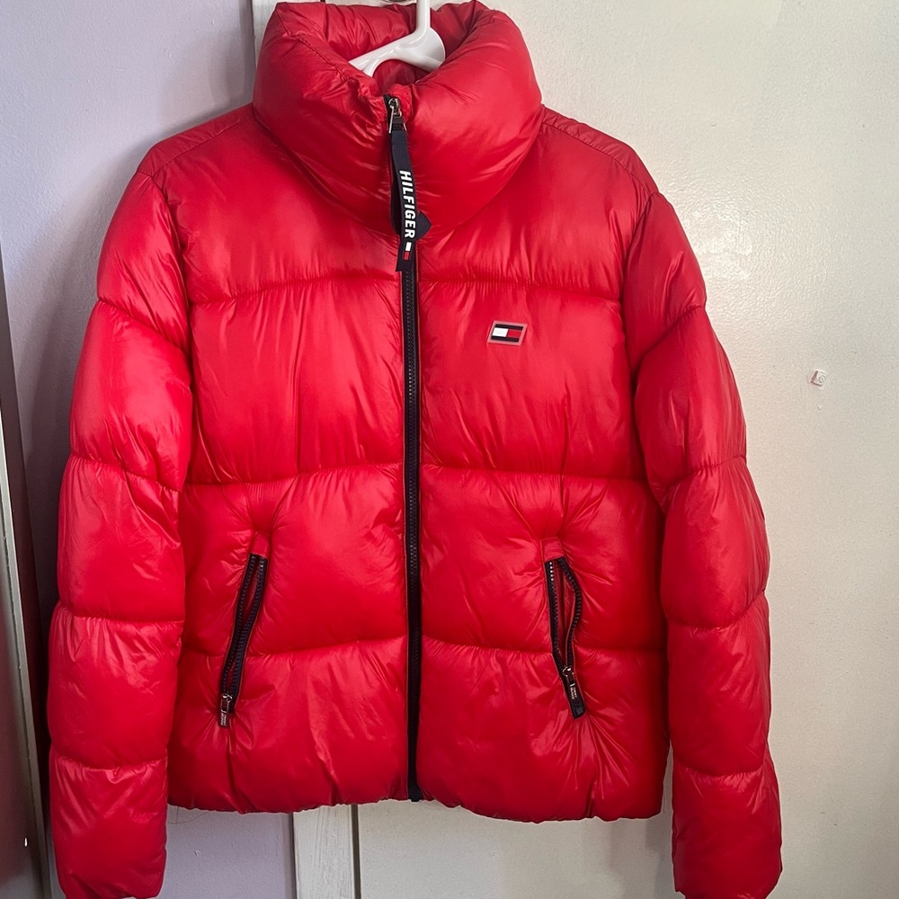 Red Tommy Hilfiger sport puffer no hood